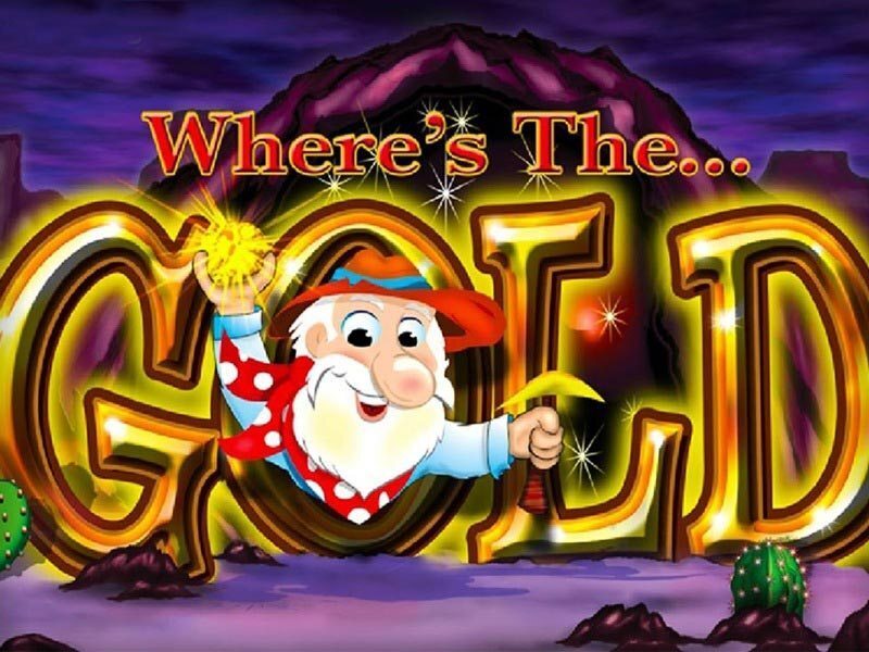 Screenshot of the popular Aristocrat slot game 'Where's the Gold', featuring three miners searching for gold coins