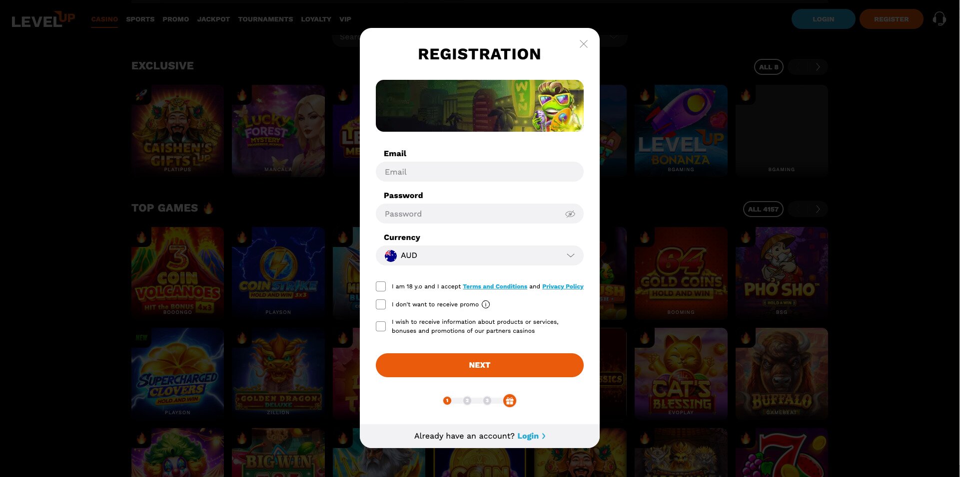 Level Up Casino Signup Process