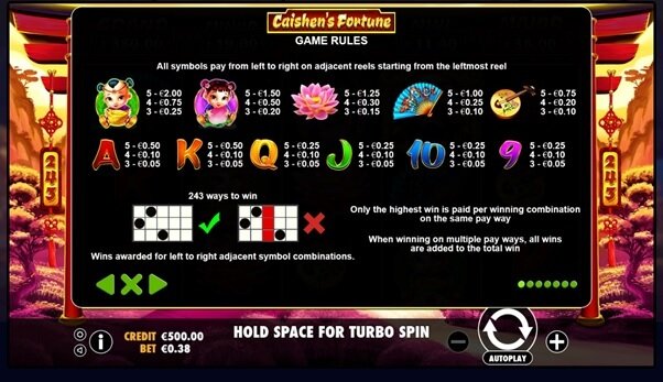 Caishesn Fortunes gameplay