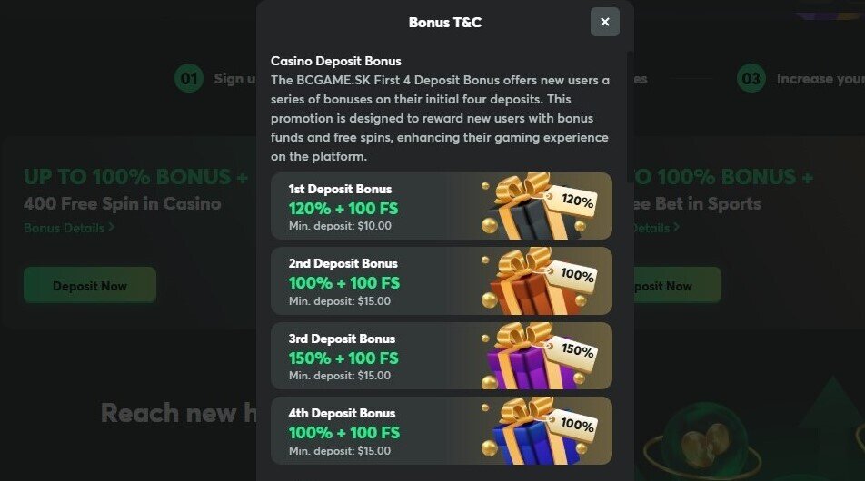 BC.GAME Casino welcome package offer