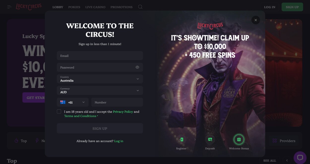 Lucky Circus Casino Signup Process