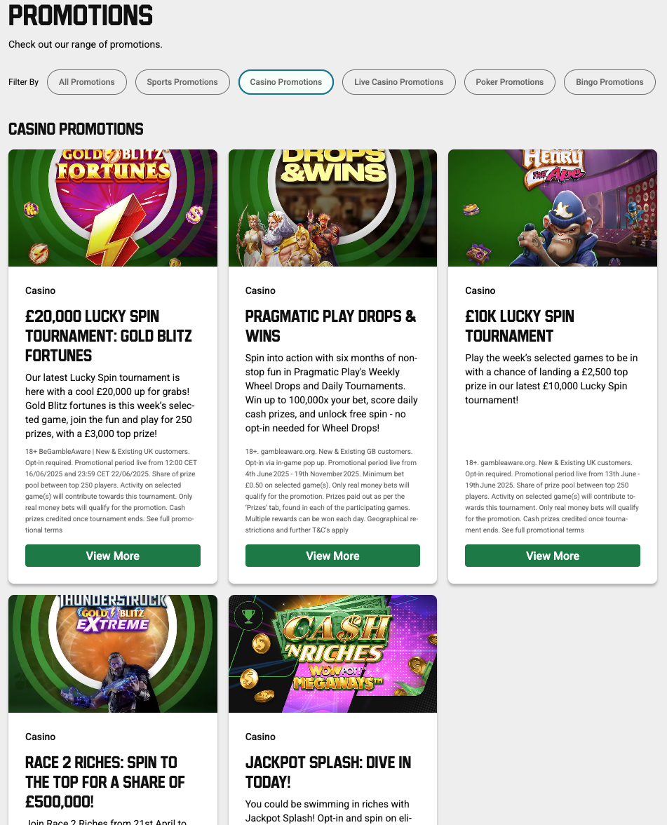 Unibet Promos Card