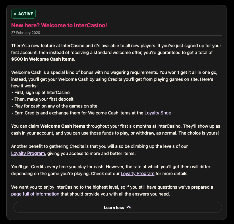 Intercasino Promos