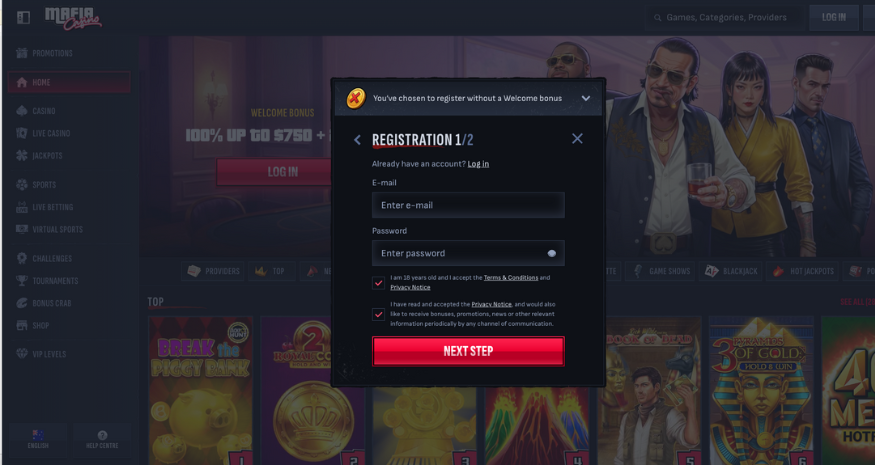 Mafia Casino Signup Process
